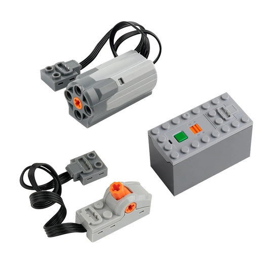 MOC Power Functions Train Car Set with AAA Battery Box & M Motor for Technical-Compatible Building Blocks DIY