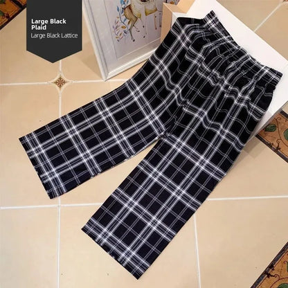 Thickened Fleece Straight Leg Pants Winter New Style Lamb Velvet Plaid Women's High Waist Warm Casual Wide Leg Pants