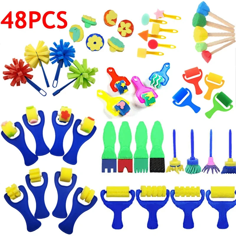 Painting Sponge Roller Brush Kits Children Drawing Toys Graffiti DIY Tool Early Education Toy Parent-child Interaction Toy TMZ