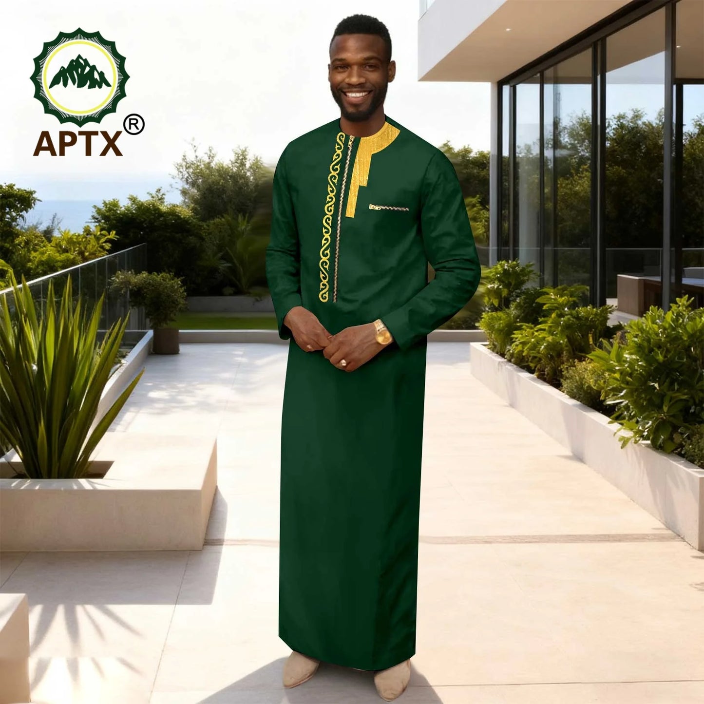 APTX Men's Traditional Muslim Robe 3-Pcs Set Long Sleeves African Dress Middle East Jubba Thobe Wedding Suit