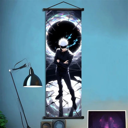 Jujutsu Kaisen Gojo Satoru Anime Art Fabric Wall Poster Hanging Scroll for Bedroom Gaming Room Decor Ideal Gift for Fans