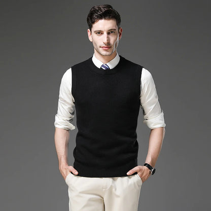 Top Grade Thick Anti-Pilling New Oneck Brand Business Casual Fashion Men Knit Pullover Sweater Vest Autum Winter Sleeveless
