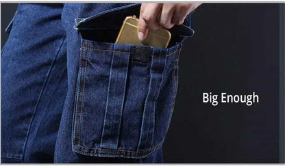 MORUANCLE Men's Casual Cargo Jeans Pants With Multi Pockets Workwear Tactical Denim Trouers Outdoor Climbing Stretch
