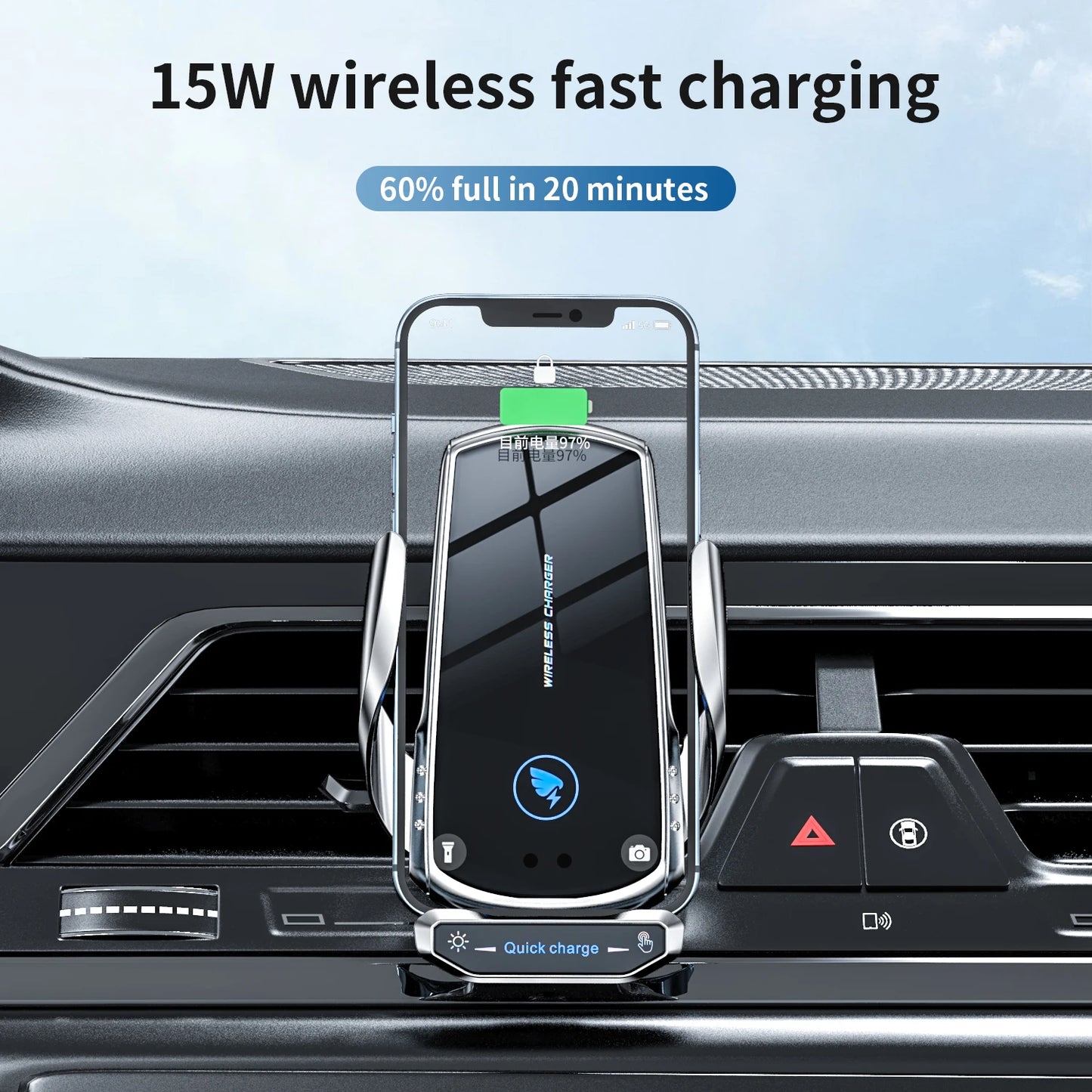 Wireless Charger Car Phone Holder Stand 15W Fast Charging Station For iPhone Xiaomi Samsung Huawei Magnetic Wireless Car Charger