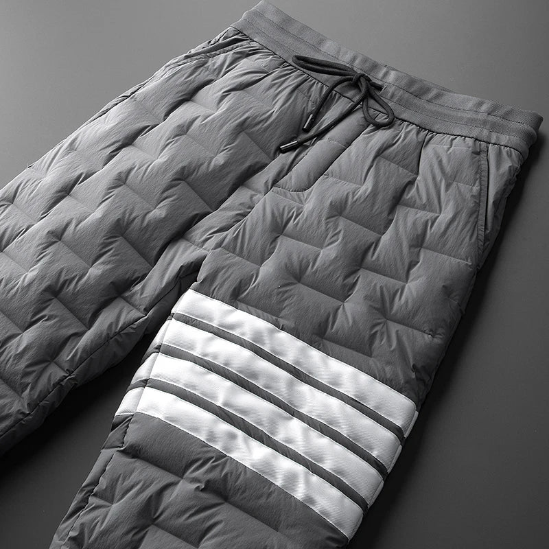 Thickened Warm Waterproof Durable down Trousers Men's Fashionable Trendy Cuffed Elastic Outerwear Casual Slim Fit Long Pants