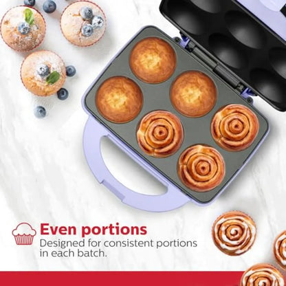 Non-Stick 6-Count Electric Cupcake Maker Machine Bakes 6 Cupcakes Muffins Pizza Cups Cinnamon Buns Perfect for Gifts Birthdays