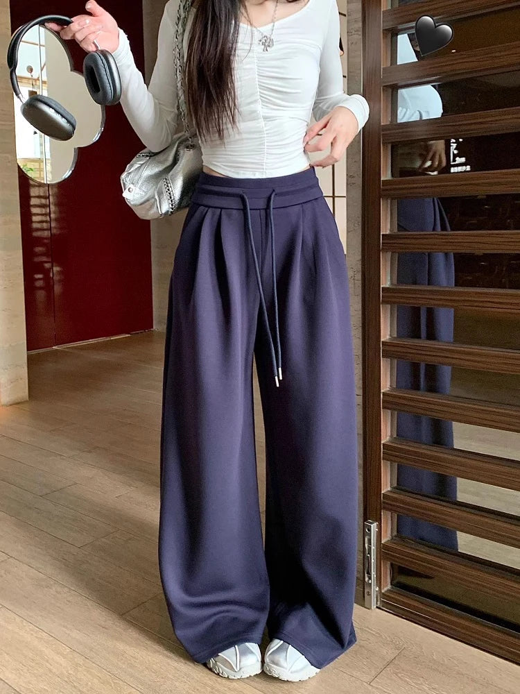 High Waist Wide Leg Sport Pants Women Loose Lazy Style Spring Autumn Casual Straight Long Trousers Comfortable High Waist