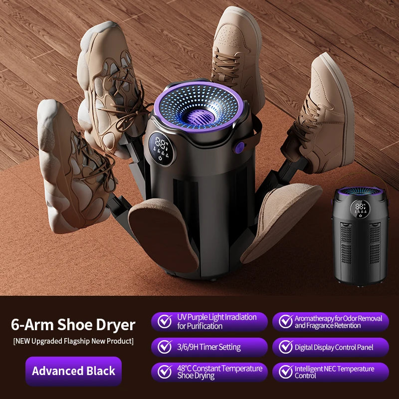 Home intelligent timed folding six arm shoe dryer with shoe heating fast drying deodorization and sterilization function