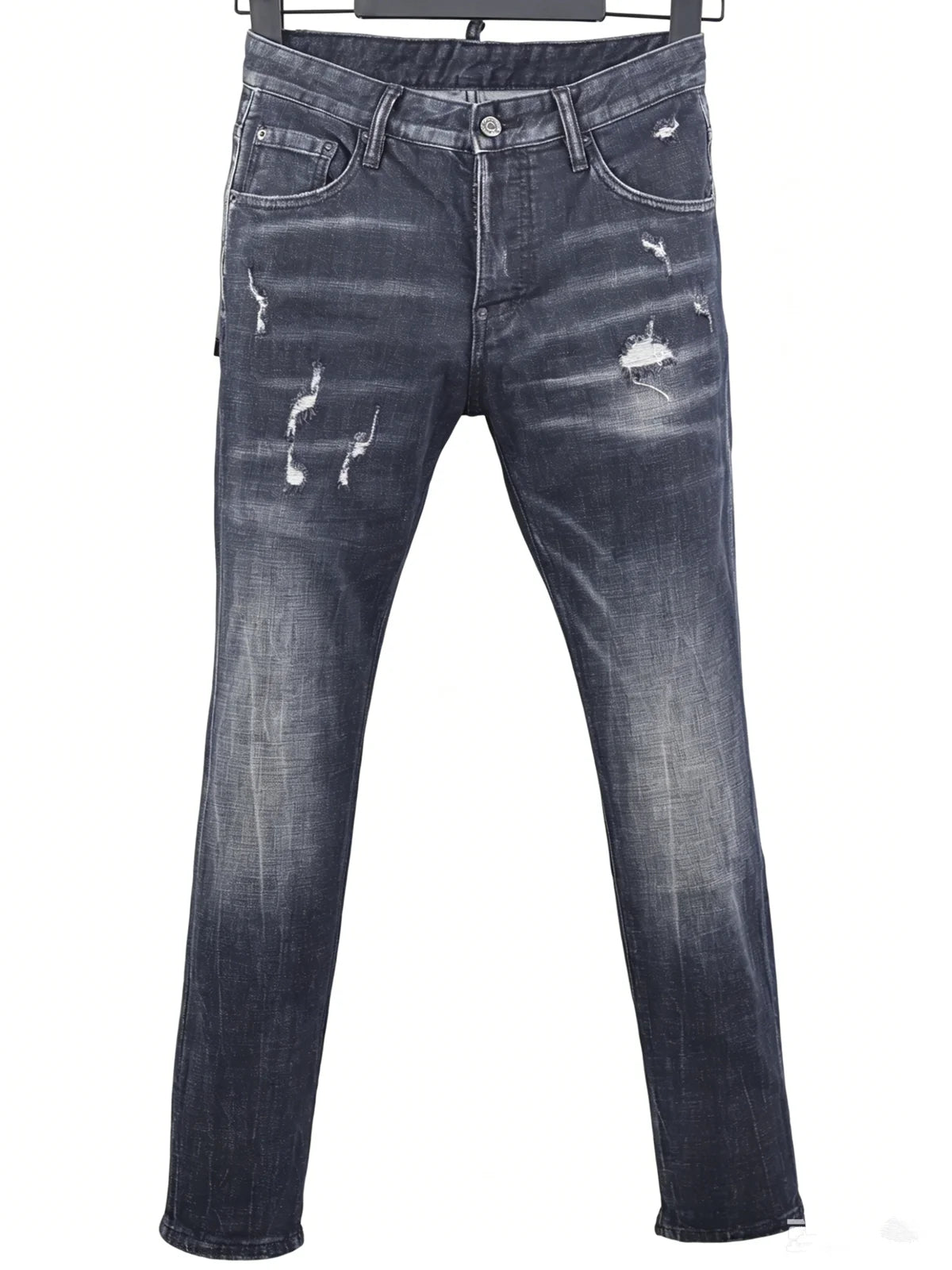 6058 Four Seasons New Men's Wash Grinding Hole Patch Paint Splash Ink Micro-bullet Leg Grey Jeans for Men
