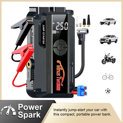 12V Car Jump Starter 4 In 1 Car Wireless Tire Inflator Pump Air Compressor Power Bank Potable Battery Starting Fast Charging