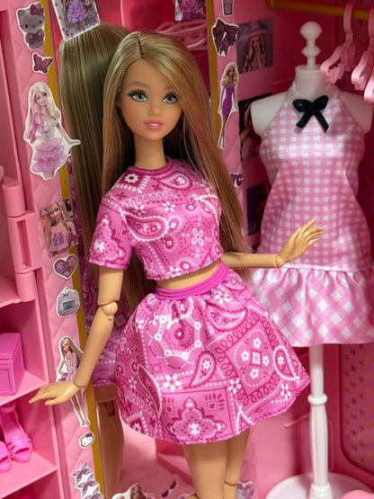 Genuine Barbie Fashionistas Jjn62 Odile Face Doll Pink Paisley Outfit Collectible Fashion Toy Birthday Gift For Girls