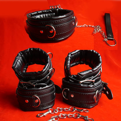 3PCS BDSM Set Kit,Thick Padded Sex Collar Handcuffs Ankle Cuffs Bondage Restraints,Adult Games for Couples