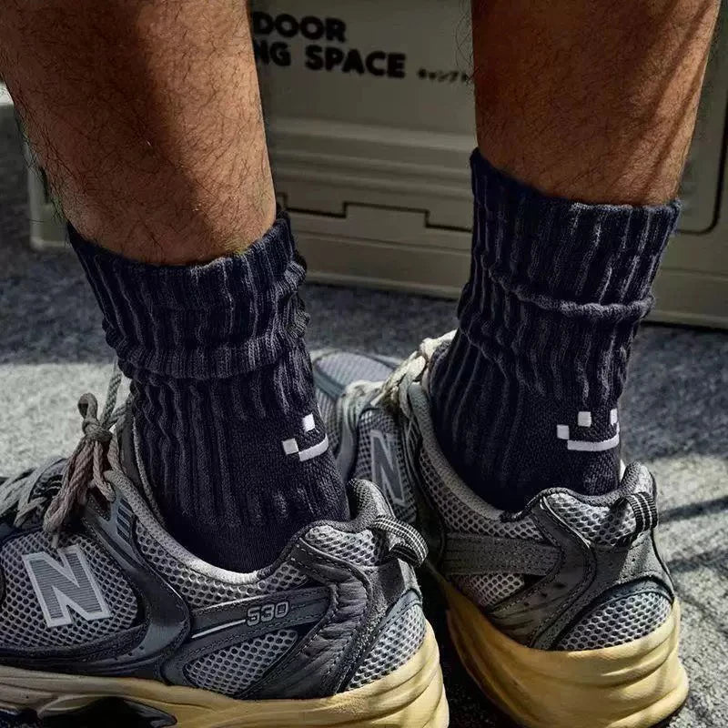 1/5 Pairs Men's Cotton Crew Socks Cushioned Breathable Long Socks Work Casual Running Cycling Athletic Socks