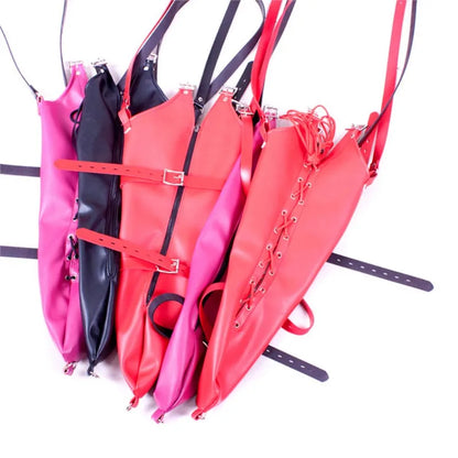 One Arm Binder Bondage Restraint Over Shoulder Straps of Sexy Full Sleeve Leather Glove Zippered Armbinder for Play