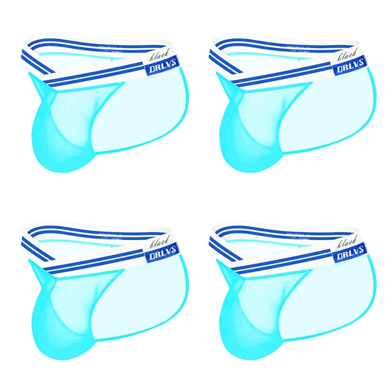 3 PCS Men's Ice Silk Ultra-Thin Barely-There Mesh Sheer Briefs, Striped V-Shape Elastic Waistband Summer Daily Commute Underwear