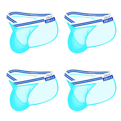 3 PCS Men's Ice Silk Ultra-Thin Barely-There Mesh Sheer Briefs, Striped V-Shape Elastic Waistband Summer Daily Commute Underwear