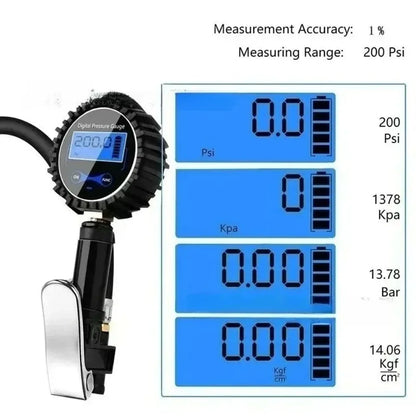 Mtorcycle Bicycle Auto for Digital Tire Pressure Inflator Gauge Aluminum Alloy Tire Pressure Gauge Air Line Clip-on Tyre Pump