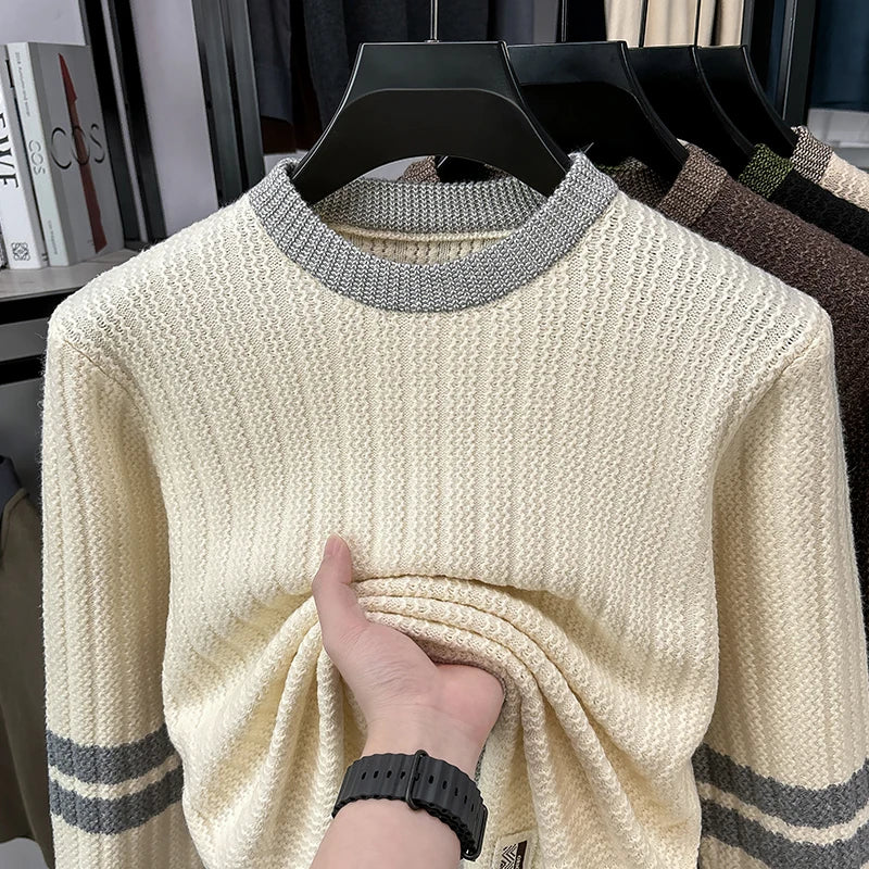 High-grade Hot Sale Men's Knit Sweater O-Neck Striped Wool Pullover Autumn Winter British Fashion Joint Casual Warm Men's Wear