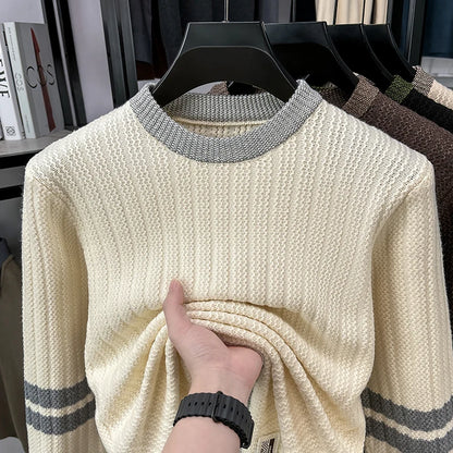 High-grade Hot Sale Men's Knit Sweater O-Neck Striped Wool Pullover Autumn Winter British Fashion Joint Casual Warm Men's Wear
