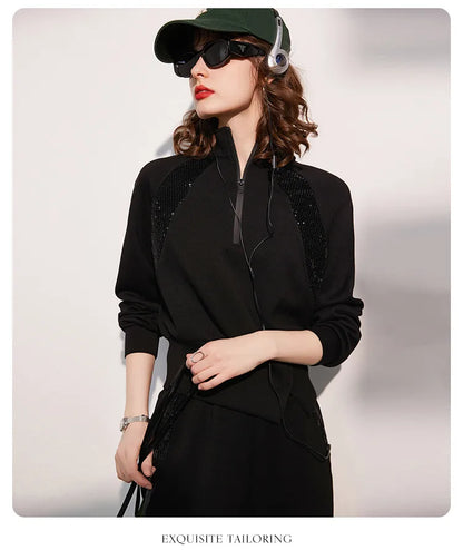 LOUIS YAO Women Two Pieces Set 2024 Autumn Stand Collar Long Sleeve Long Pants Set Sweatshirt Sporty Fashion Set