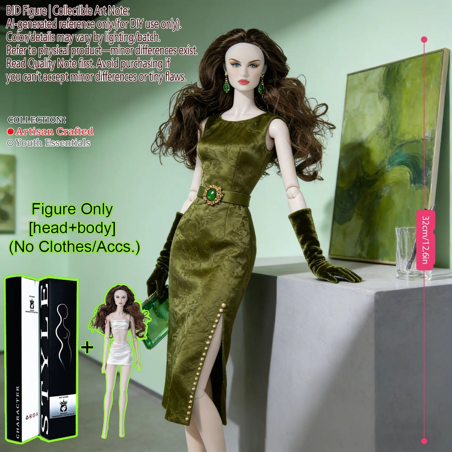 Pro-Grade 12.6in 1/6 BJD Doll - 12-Articulated Statue, Exquisite Makeup, Fluffy Hair, Desktop Ornament (No Clothing)