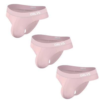 3 PCS Men's ORLVS Ice Silk Modal Thongs Soft Breathable Low Rise Comfortable Underwear