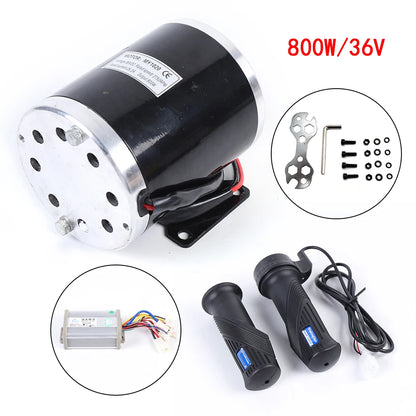 800W 36V DC Brushed Electric Motor Set Controller Throttle Grip 2750 rpm (25H 11 teeth) for Scooters Kart or ATV (MY1020)