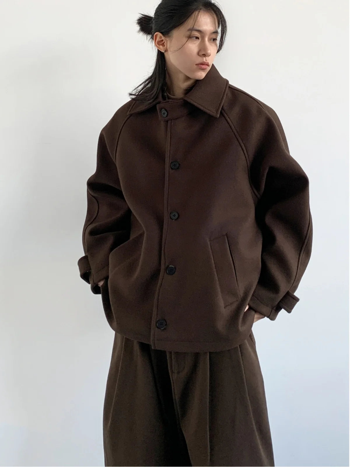 Winter 2025 New Style Japanese Retro Mermaid Woolen Coat Loose Shoulder Sleeve for Men And Women Trendy Long Sleeve Coat