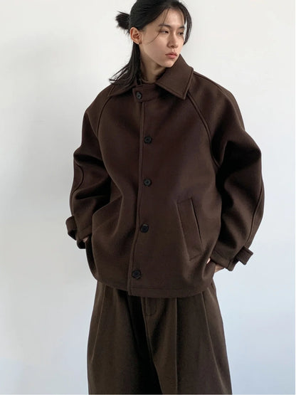 Winter 2025 New Style Japanese Retro Mermaid Woolen Coat Loose Shoulder Sleeve for Men And Women Trendy Long Sleeve Coat