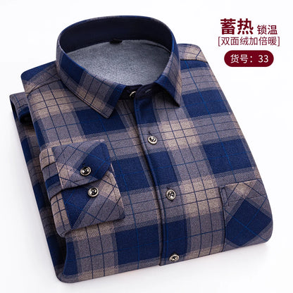 Thickened Flannel Men's Shirt Fashion Warm Plaid Winter Casual Square Collar plus Size Clothing Fleece Lined Double Sided Velvet