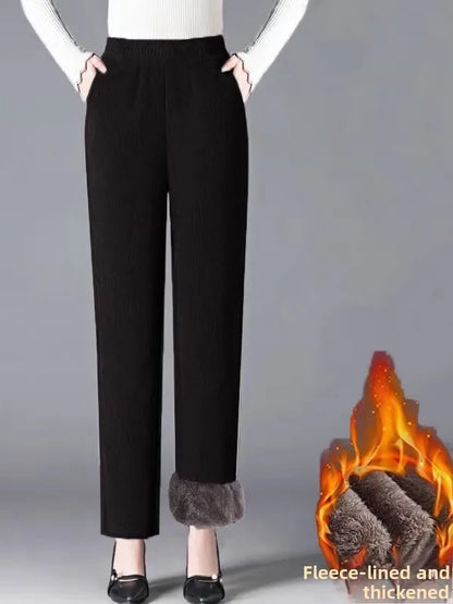 Women's High Waist Straight Leg Corduroy Harlan Pants Thickened Fleece Autumn Winter Loose Casual Trousers plus Size