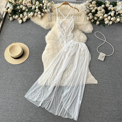 Sexy Lace Strap Jumpsuit Slim Fit Transparent Women's Pajamas Halter Playsuit Erotic Lingerie Catsuit Backless Hollowed Bodysuit