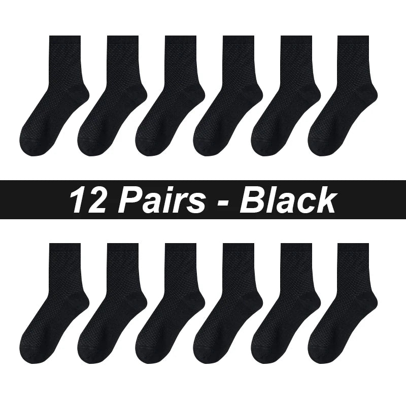 12Pairs Bamboo Fiber Socks Men Casual Business Mesh Breatheable Anti-Bacterial Comfortable High Quality Sock Male Size EU38-45
