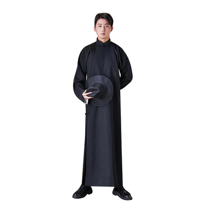 Men's Long Shirt Traditional Chinese Style Retro Fashion No Ironing Required  Groomsmen Suit Thin Shawl Collar