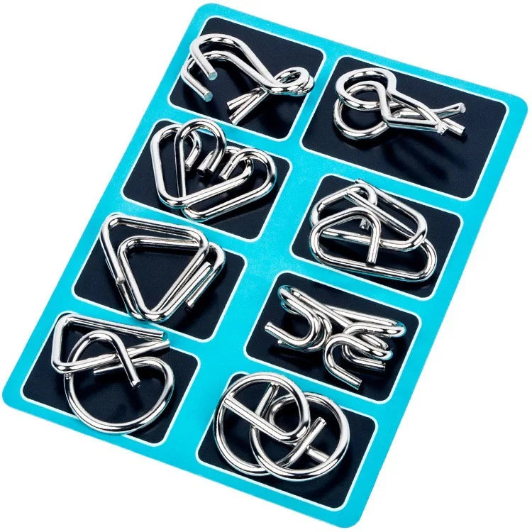 Metal Wire Puzzle Brain Teaser IQ Test Disentanglemen Iron Link Unlock Interlock Game Adults Kids Toys Solution Nine Ring