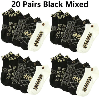 5/10/20 Pairs Winter Socks Men Short Breathable Luxury Socks Designer Brand Low-Cut Fashion Trendy Ankle Socks Geometric Pattern