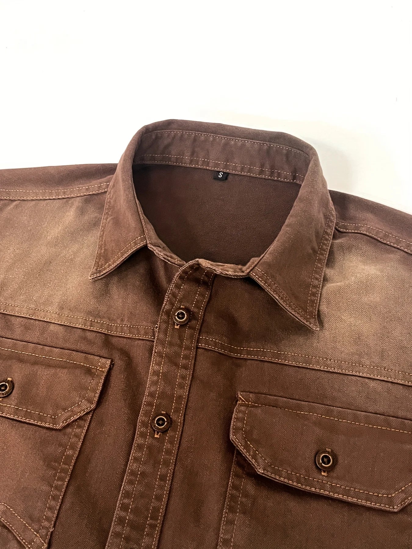 Men's Denim Shirt Long Sleeve Fashion New Style Shirt Casual Jacket High-end Feeling Double Pocket Washed Denim Shirt Turn-down
