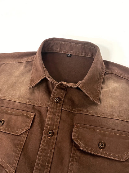 Men's Denim Shirt Long Sleeve Fashion New Style Shirt Casual Jacket High-end Feeling Double Pocket Washed Denim Shirt Turn-down