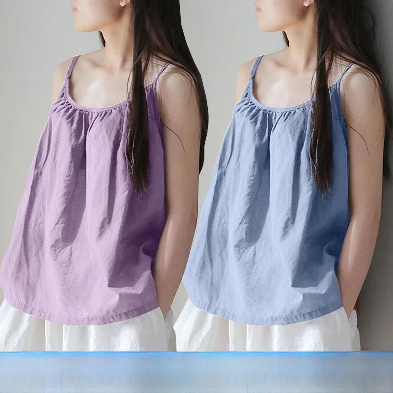 Loose Cotton Linen Tank Top Sleeveless Base Layer Outerwear Summer New Style Slimming Vest Big Size Belly Folded Commute Style