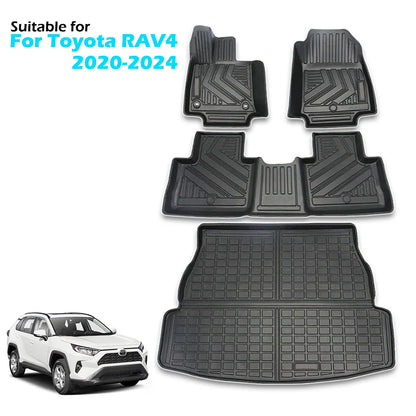 Car Floor Mats & Cargo Trunk Liners Compatible for 2020 - 2025 Toyota RAV4 Hybrid LHD RHD All-Weather TPE Rubber Mat Protection