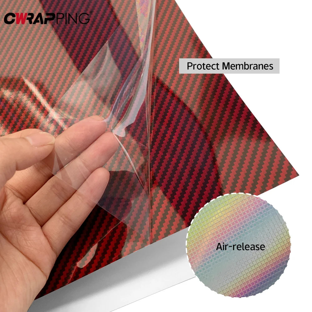 Carbon Fiber Laser Red Car Stickers Glossy Holographic Vinyl Wrap Films Air Release Bubble Free Auto Body Decal Car Accessories