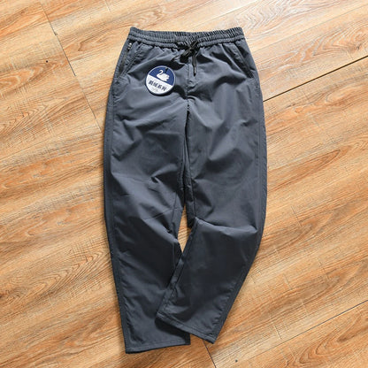 Thickened Goose down Winter Outdoor Men's Casual Elastic Waist Pants Warm Stylish Long Straight Tube Polyester Fiber Trousers