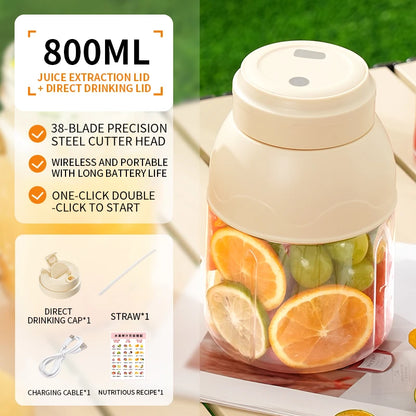 1 electric juicer, fruit and vegetable machine, 800ml rechargeable portable milkshake machine, household outdoor juicer