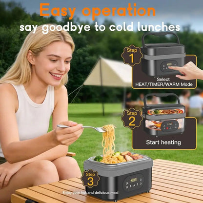 Rechargeable 6.3-Cup Electric Lunch Box with Scheduled Heating & Auto Warm for Adults - Portable Food Warmer for Work, Office &