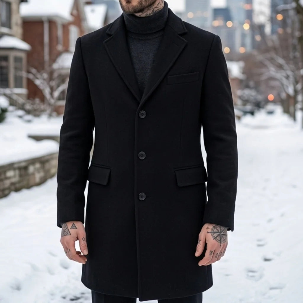 New Men's Casual Suit Jacket Autumn Winter Warm Outdoor Overcoat Single Breasted Trench Coat Street Men's Woolen Blend Jacket