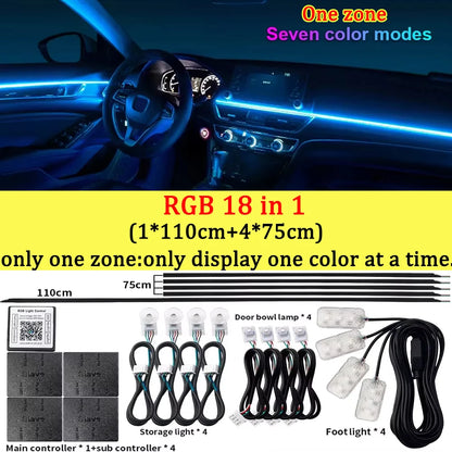 10/14/18/22 in 1 Dual Zone Hidden Acrylic RGB 64/213 Color Symphony Streamer Auto Interior Car Ambient Light Kit APP Control 12V
