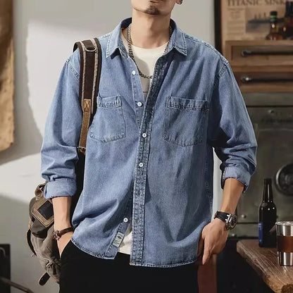 Heavy Industry Washed Denim Jacket Men's Spring and Autumn New Trendy Brand Handsome Tooling Jacket Loose Retro Denim Shirt
