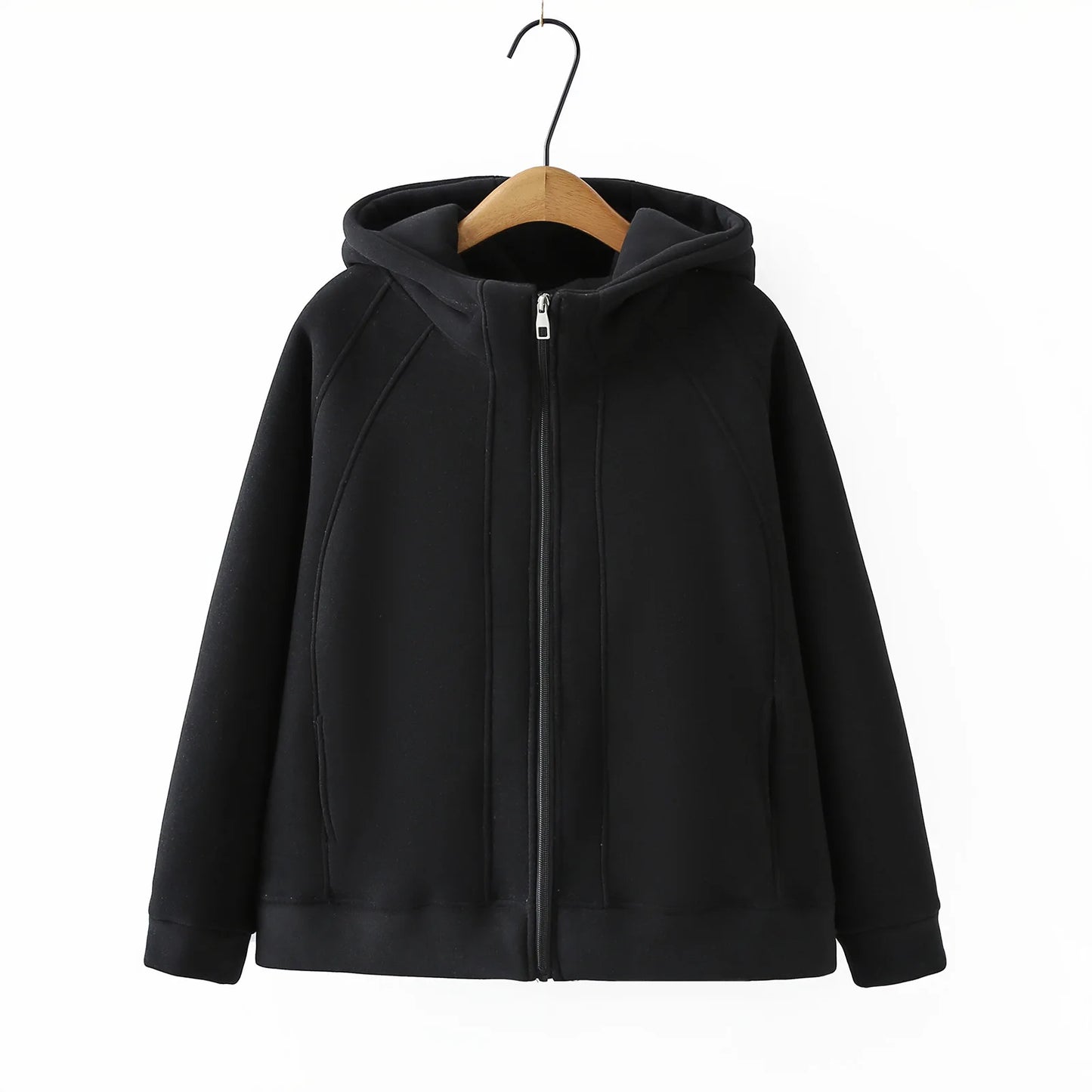 XXXXL Fashion Plus Size Women's Hoodies 2025 Winter New Solid Color Fleece Thickened Graphene Warm Hooded Sweatshirt Jacket 8816