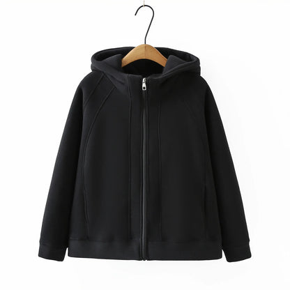 XXXXL Fashion Plus Size Women's Hoodies 2025 Winter New Solid Color Fleece Thickened Graphene Warm Hooded Sweatshirt Jacket 8816