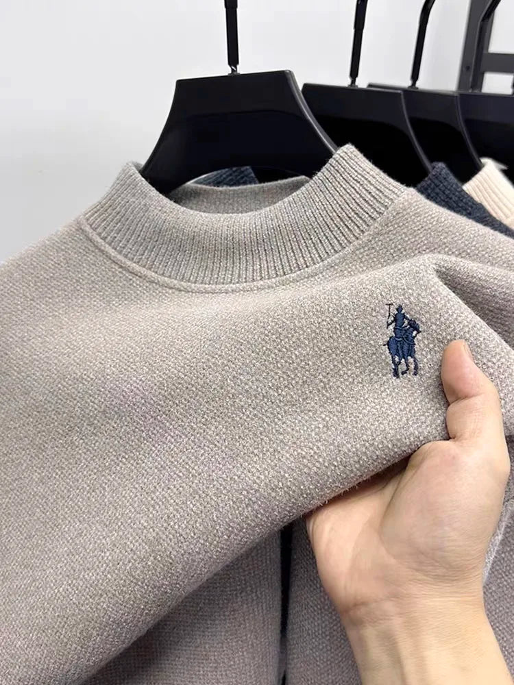 High end brand velvet sweater men's new designer fashion exquisite pony embroidery winter thick warm round neck knitted pullover